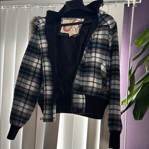OP Black and White Plaid Kids Raincoat